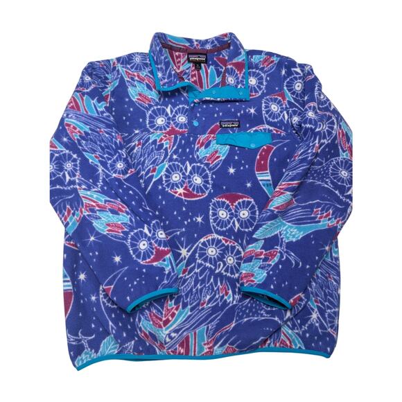 Vintage Patagonia Fleece Synchilla Owl Moon Abstract Print Snap T Pullover Coat - Picture 4 of 7